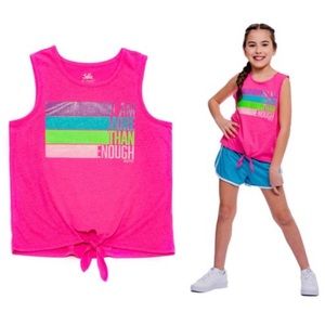 Justice Girls “More Than Enough” Pink Tie Tank Top sz: M (10)